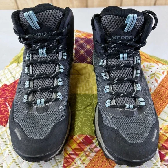 Merrell Womens Hiking Boots Gore Tex Gray Light Blue Sz 7 Waterproof Trail Shoes - Picture 7 of 16